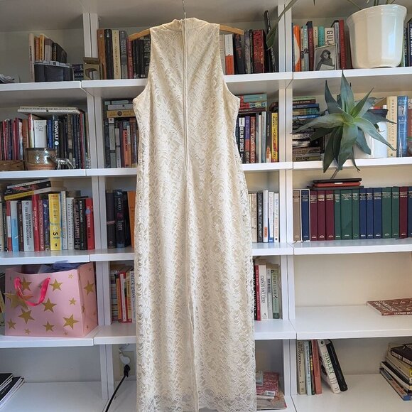 VTG Made in USA 12/Medium Jessica Howard Cream Lace Turtleneck Sleeveless Dress - Picture 2 of 12